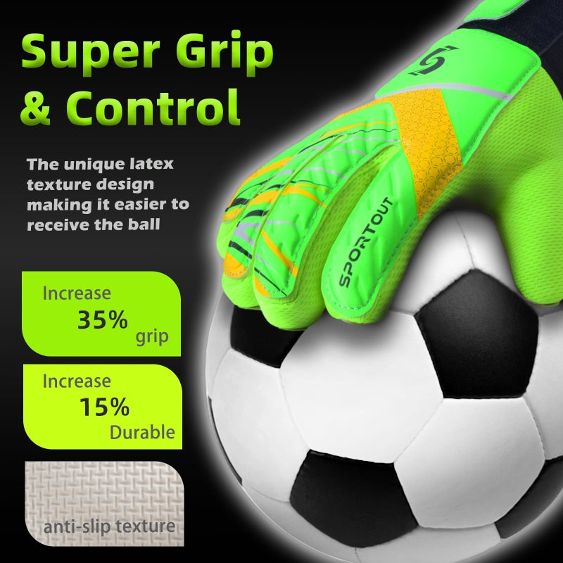Sportout قفازات حارس مرمى للأطفال من سبورت آوت، قفازات كرة القدم مع حماية مزدوجة للمعصم ومواد لاتكس مقاومة للانزلاق والارتداء لمنع الإصابات - Image 2